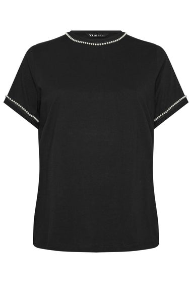 Yours Curve Black Pearl Trim T-Shirt