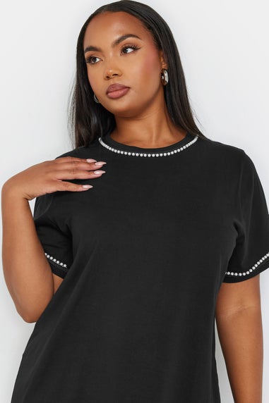 Yours Curve Black Pearl Trim T-Shirt