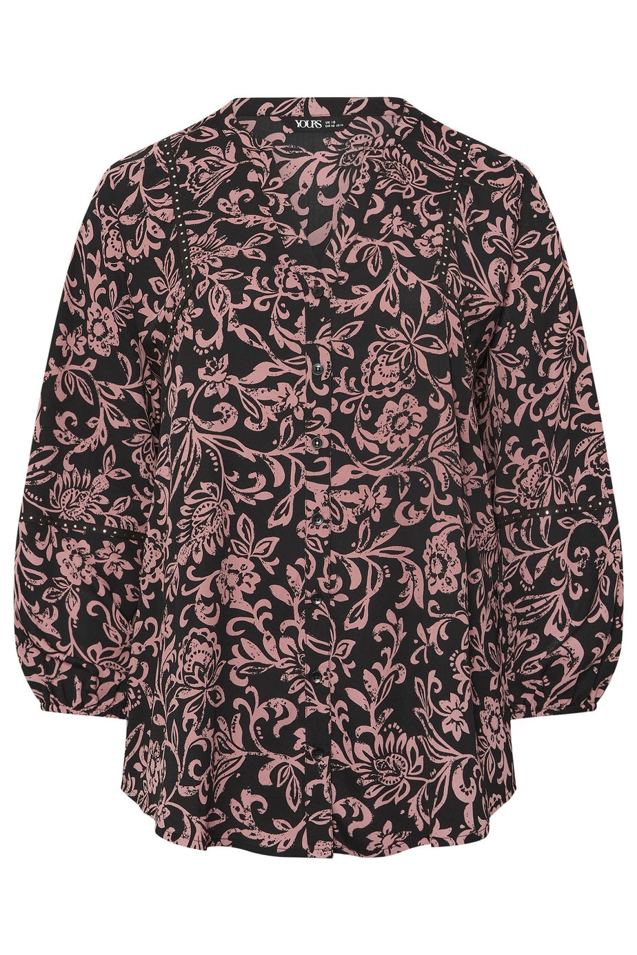 Yours Curve Brown Floral Print Studded Overhead Blouse