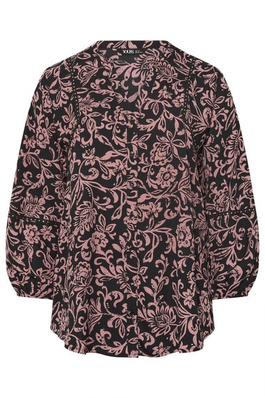 Yours Curve Brown Floral Print Studded Overhead Blouse