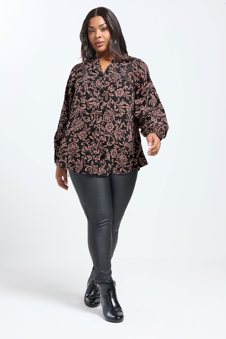 Yours Curve Brown Floral Print Studded Overhead Blouse
