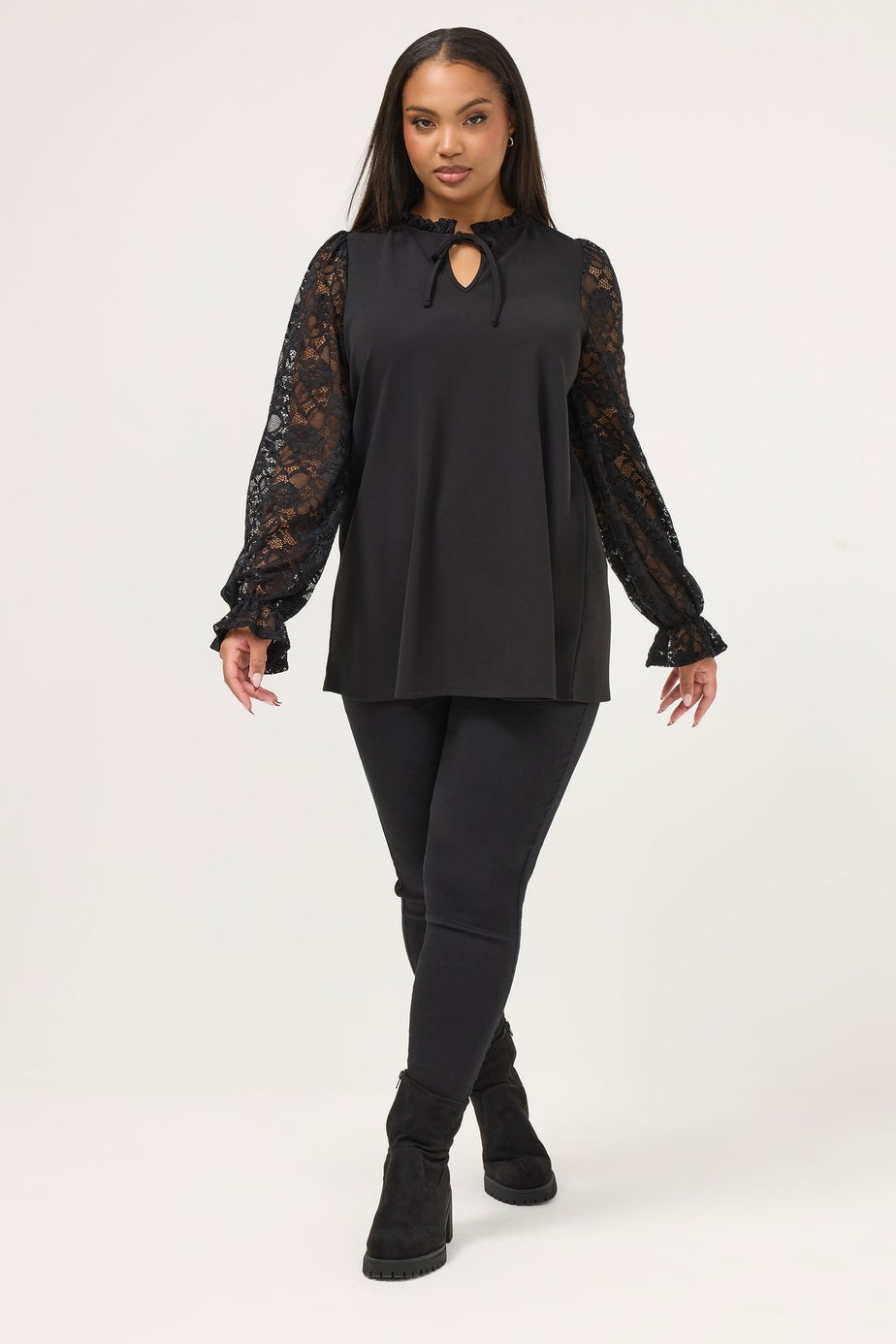 Yours Curve Black Lace Long Sleeve Top
