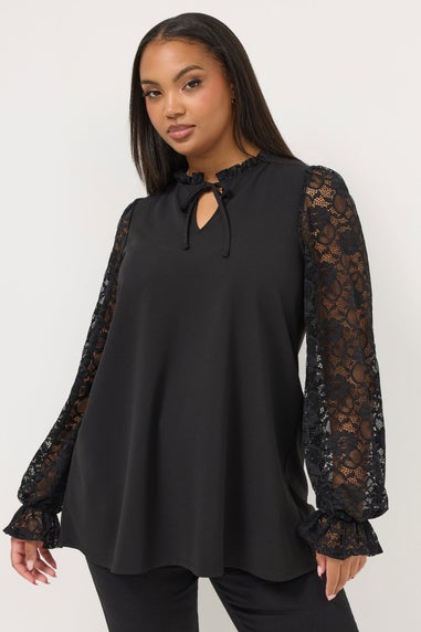 Yours Curve Black Lace Long Sleeve Top