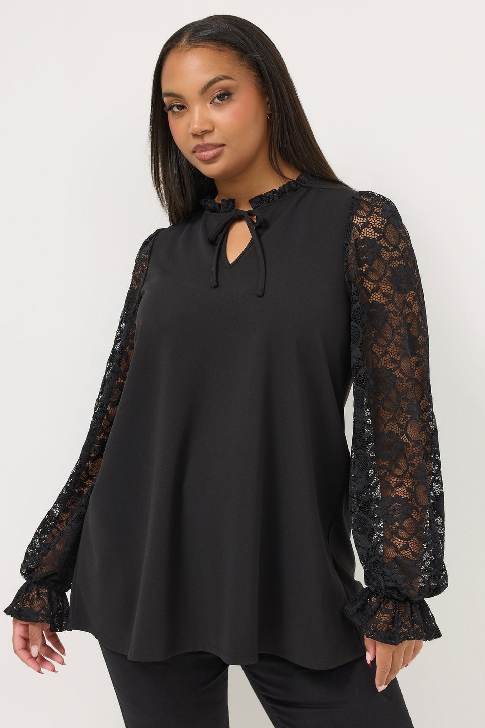 Yours Curve Black Lace Long Sleeve Top