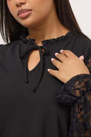 Yours Curve Black Lace Long Sleeve Top