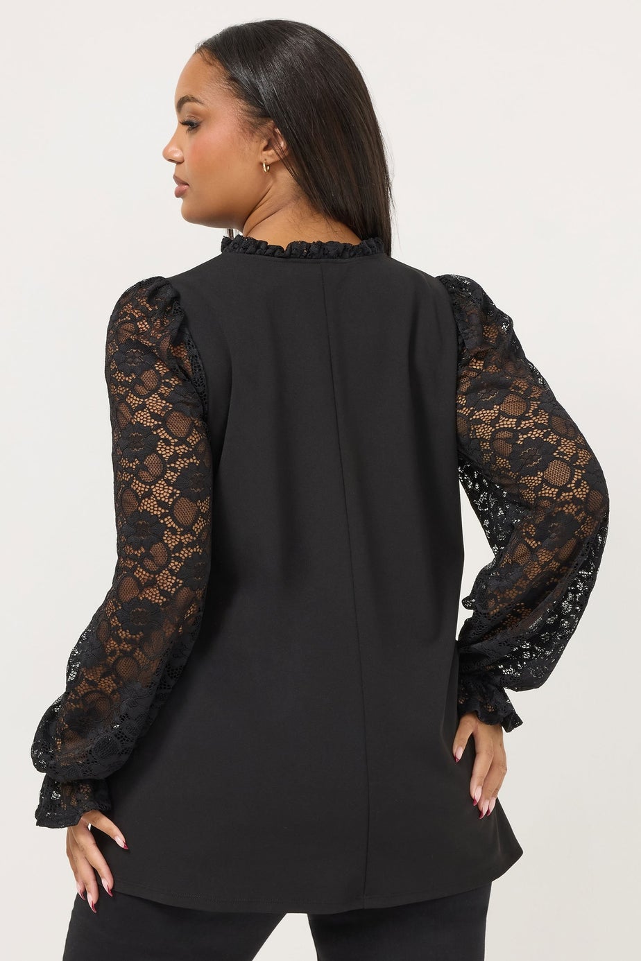 Yours Curve Black Lace Long Sleeve Top