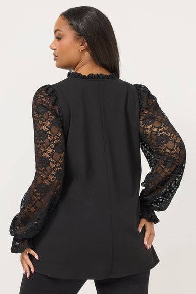 Yours Curve Black Lace Long Sleeve Top