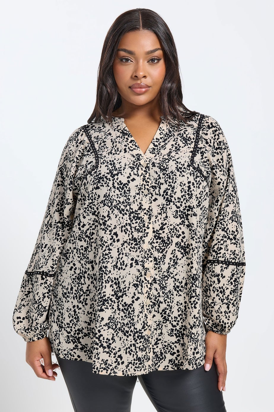 Yours Curve Cream Spot Stud Detail Blouse