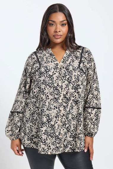 Yours Curve Cream Spot Stud Detail Blouse