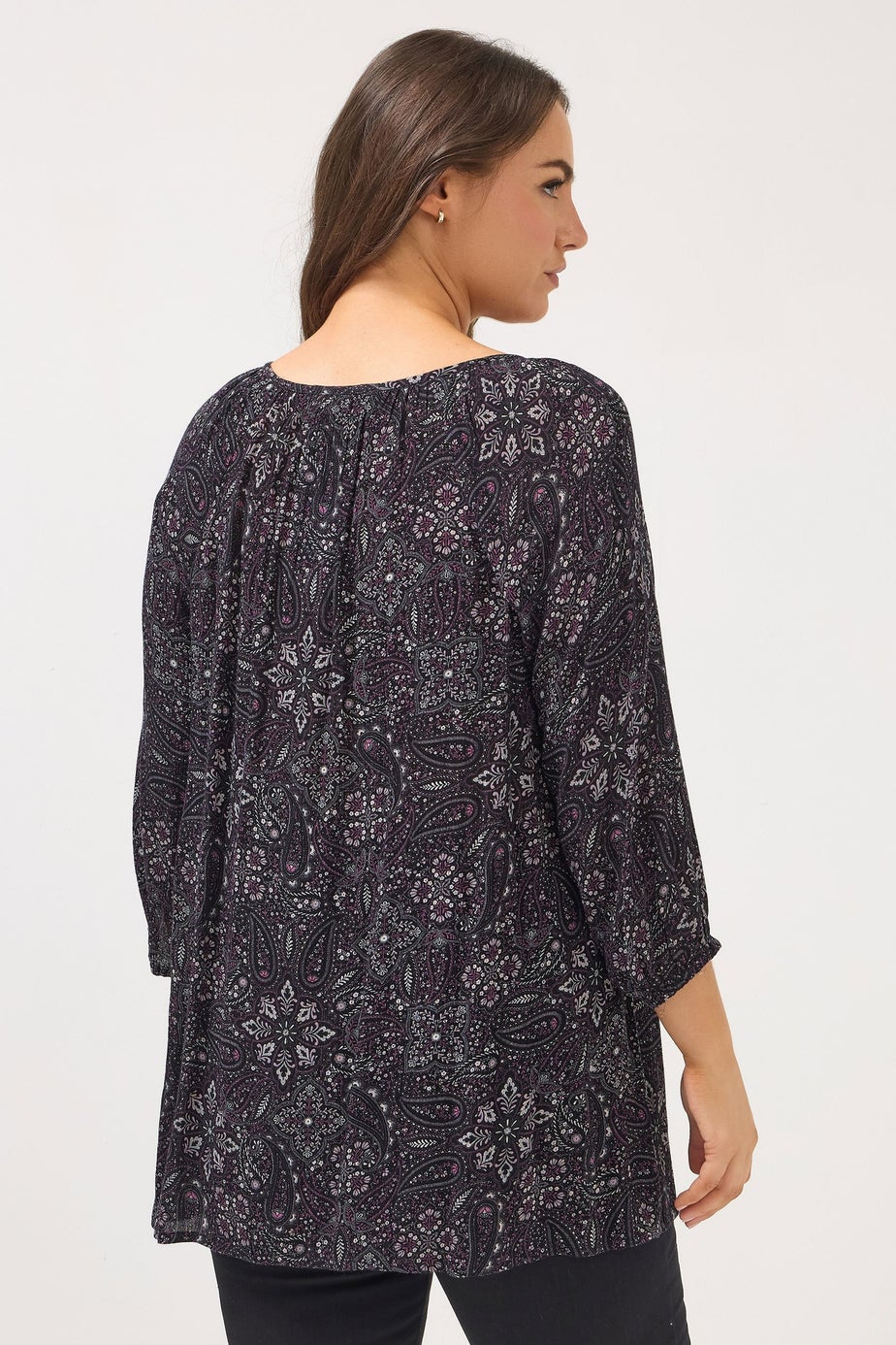 Yours Curve Black Paisley Tie Neck Top