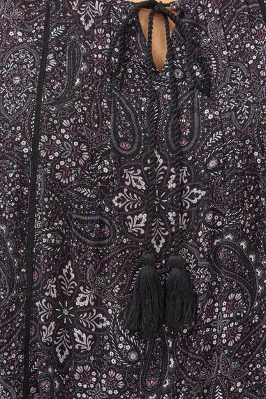 Yours Curve Black Paisley Tie Neck Top