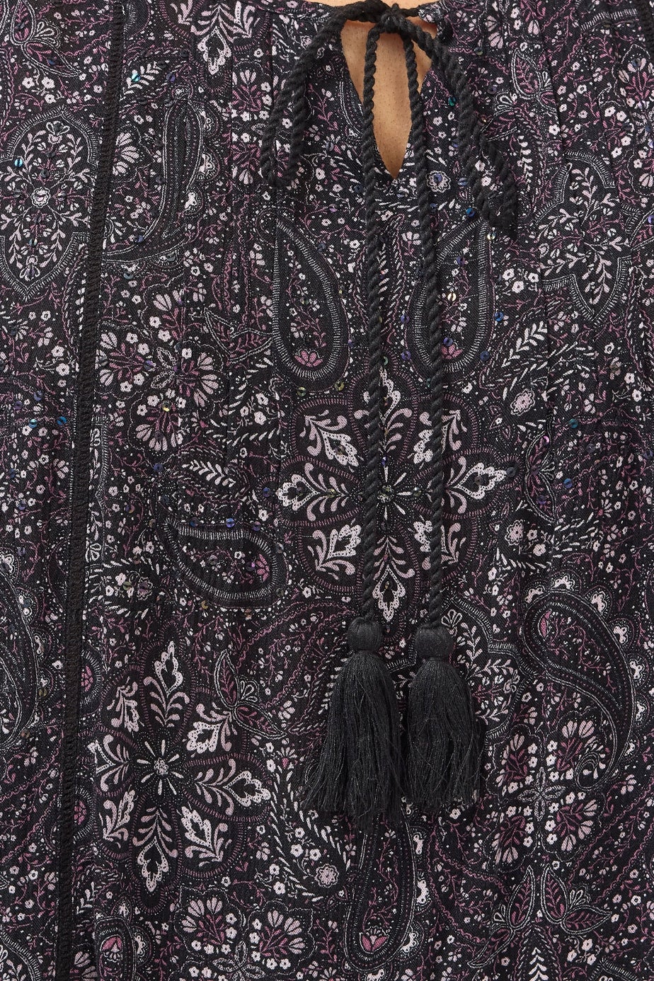Yours Curve Black Paisley Tie Neck Top