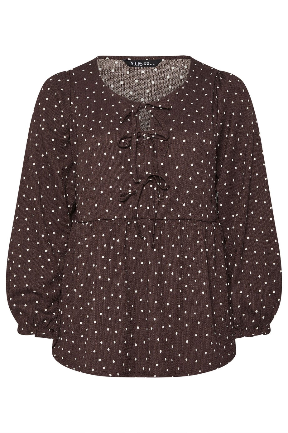 Yours Curve Chocolate Brown Polka Dot Peplum Top