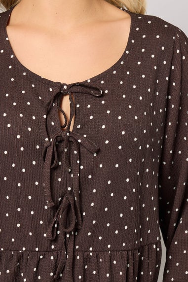 Yours Curve Chocolate Brown Polka Dot Peplum Top