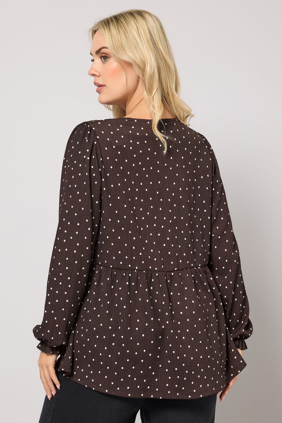 Yours Curve Chocolate Brown Polka Dot Peplum Top