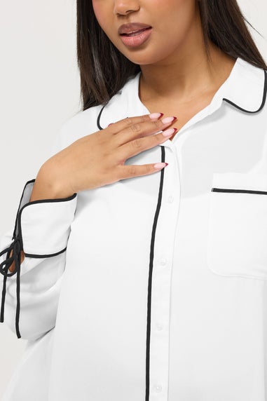 Yours Curve White Contrast Seam Long Sleeve Blouse