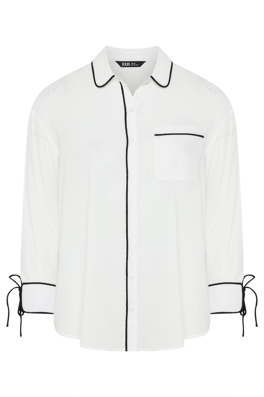 Yours Curve White Contrast Seam Long Sleeve Blouse