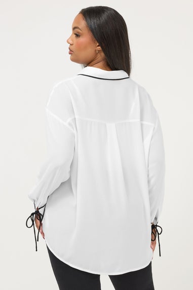Yours Curve White Contrast Seam Long Sleeve Blouse