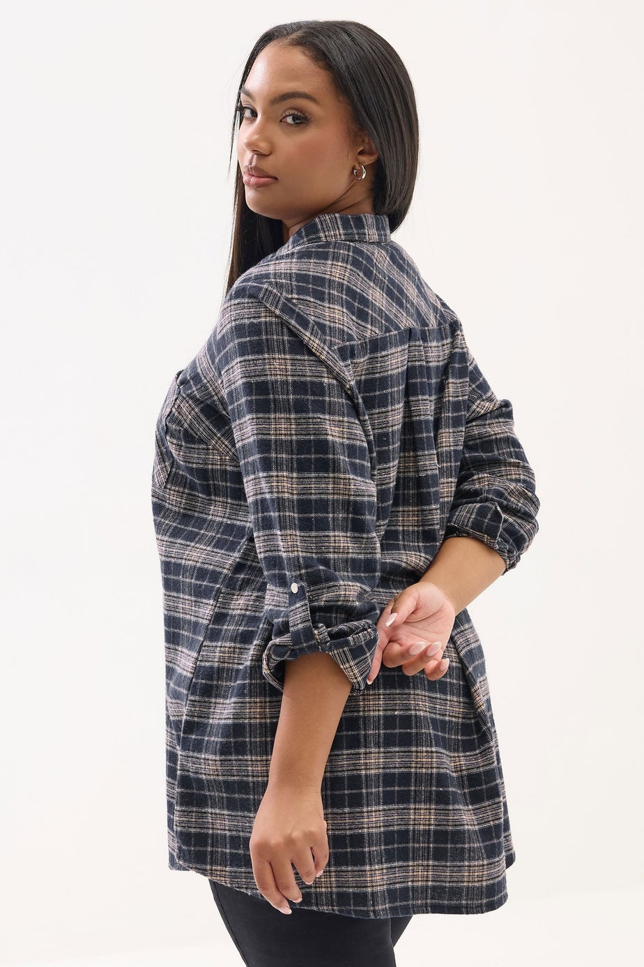 Yours Curve Navy Blue Check Boyfriend Shirt