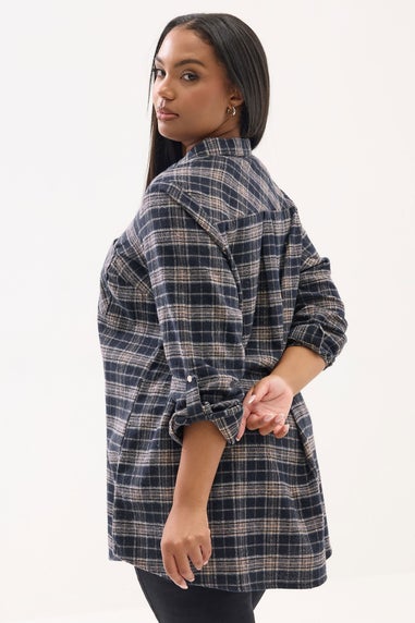Yours Curve Navy Blue Check Boyfriend Shirt