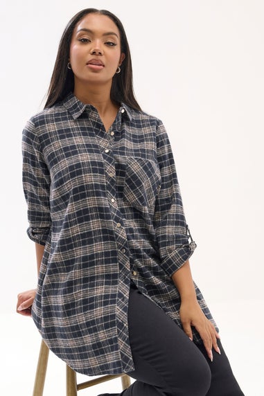 Yours Curve Navy Blue Check Boyfriend Shirt