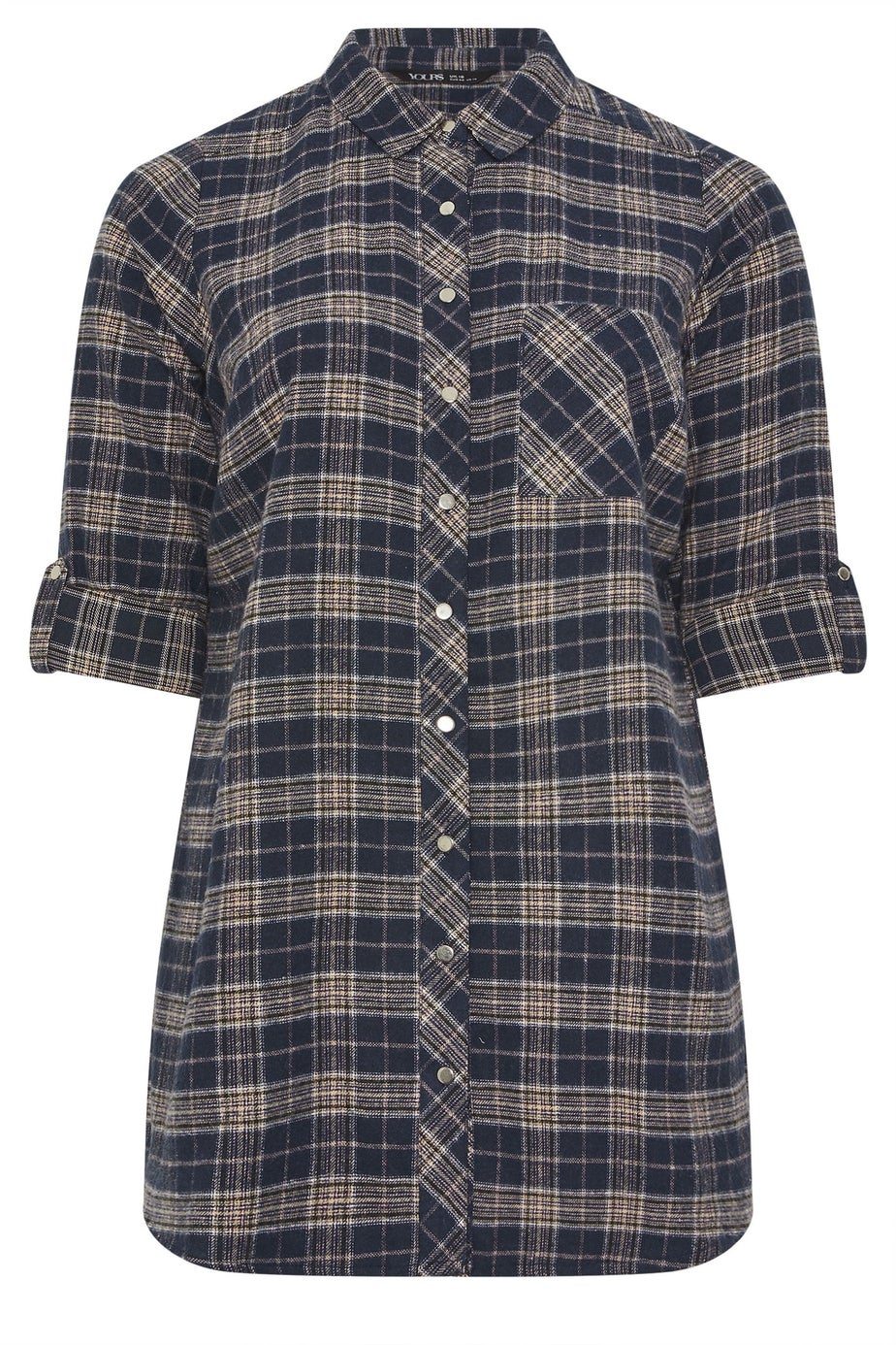 Yours Curve Navy Blue Check Boyfriend Shirt
