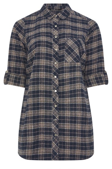 Yours Curve Navy Blue Check Boyfriend Shirt