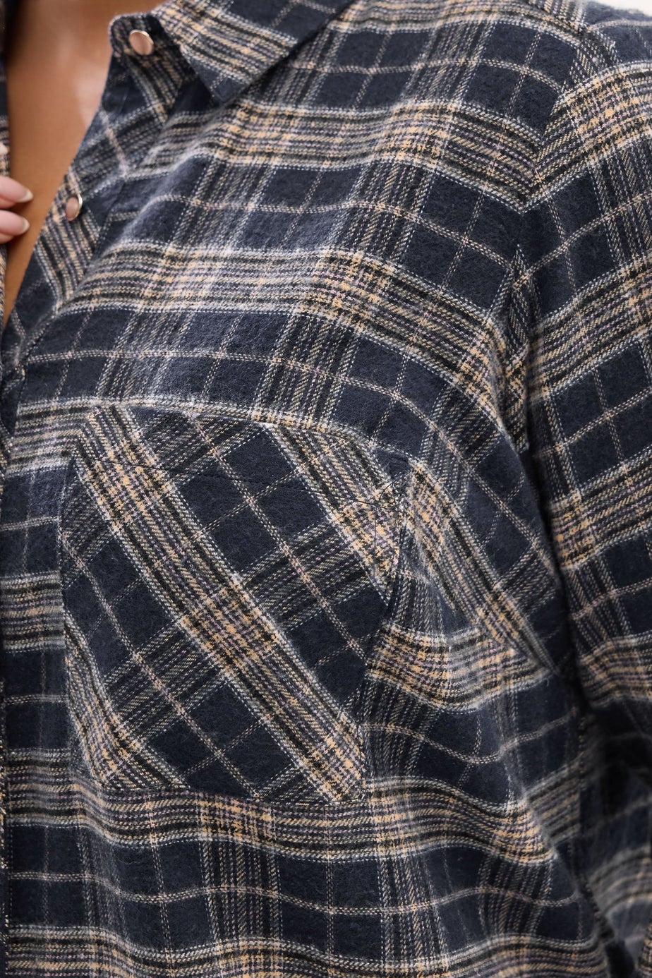 Yours Curve Navy Blue Check Boyfriend Shirt