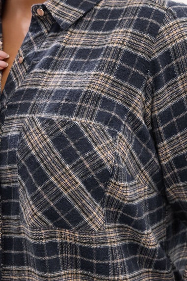 Yours Curve Navy Blue Check Boyfriend Shirt