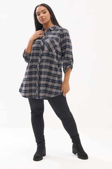 Yours Curve Navy Blue Check Boyfriend Shirt