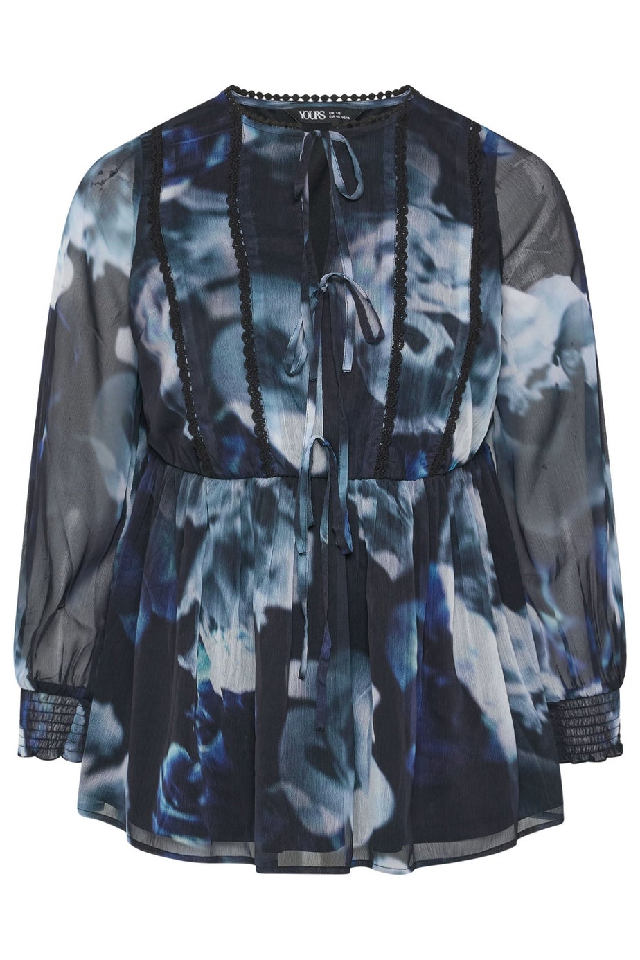 Yours Curve Black Blurred Floral Tie Front Blouse