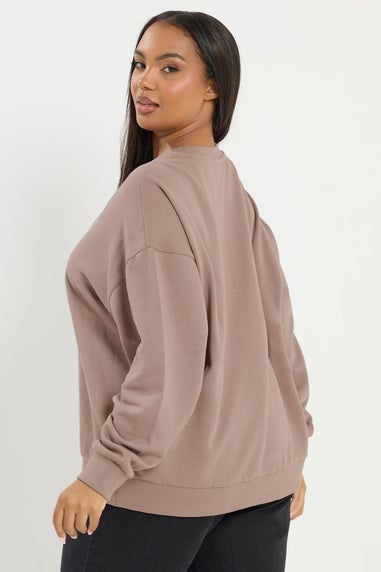 Yours Curve Brown 'Milan' Slogan Sweatshirt