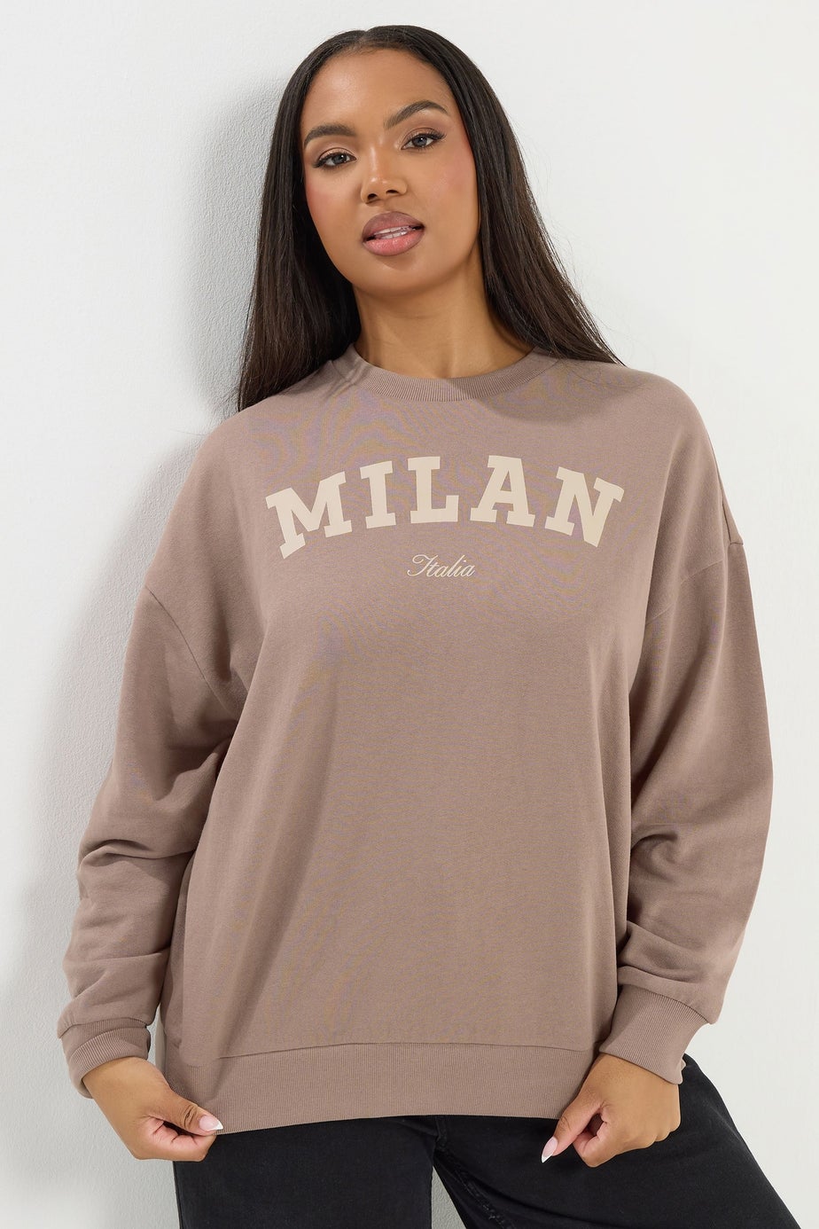 Yours Curve Brown 'Milan' Slogan Sweatshirt