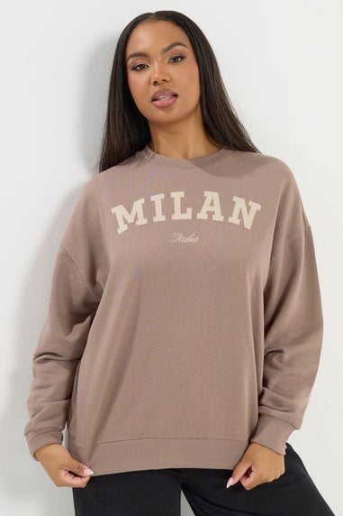 Yours Curve Brown 'Milan' Slogan Sweatshirt