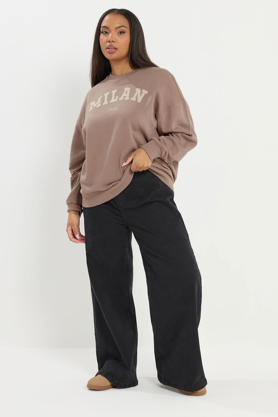 Yours Curve Brown 'Milan' Slogan Sweatshirt