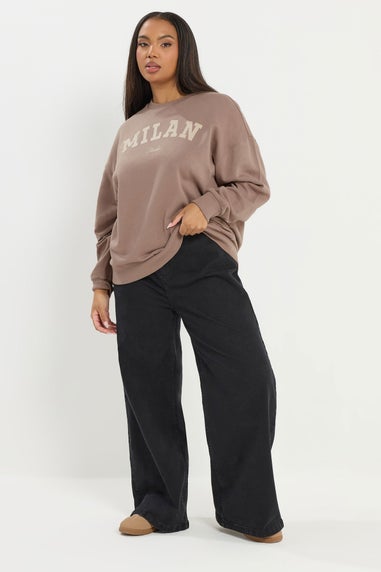 Yours Curve Brown 'Milan' Slogan Sweatshirt
