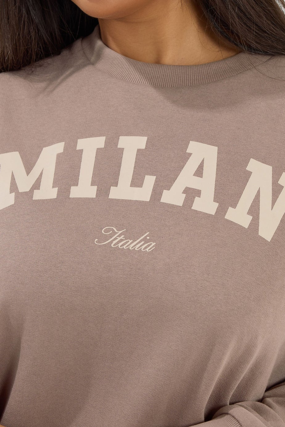 Yours Curve Brown 'Milan' Slogan Sweatshirt