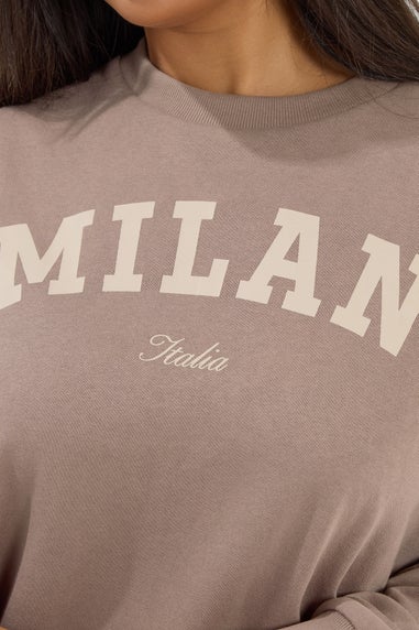 Yours Curve Brown 'Milan' Slogan Sweatshirt