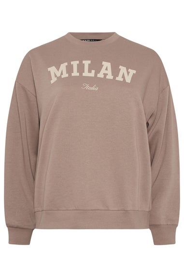 Yours Curve Brown 'Milan' Slogan Sweatshirt