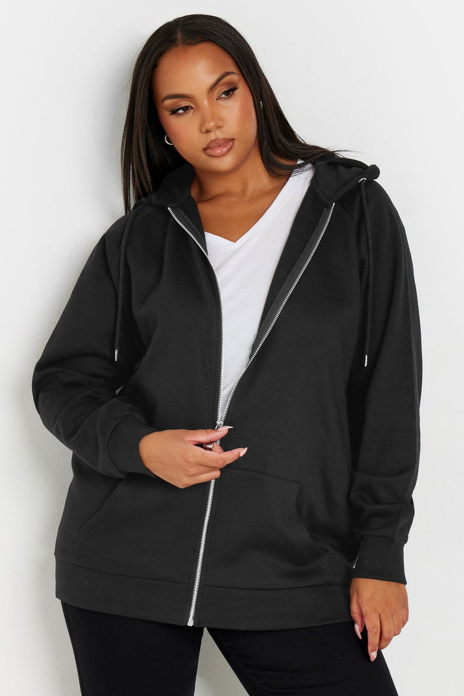Yours Curve Black Essential Zip Through Hoodie