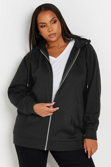 Yours Curve Black Essential Zip Through Hoodie