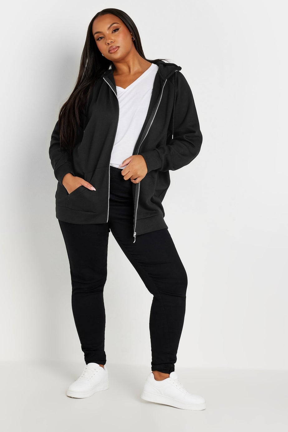 Yours Curve Black Essential Zip Through Hoodie