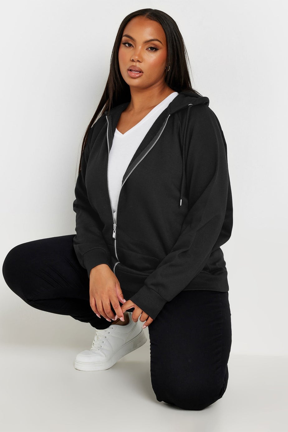 Yours Curve Black Essential Zip Through Hoodie