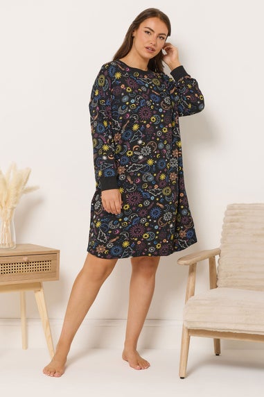 Yours Curve Black Celestial Long Sleeve Nightdress