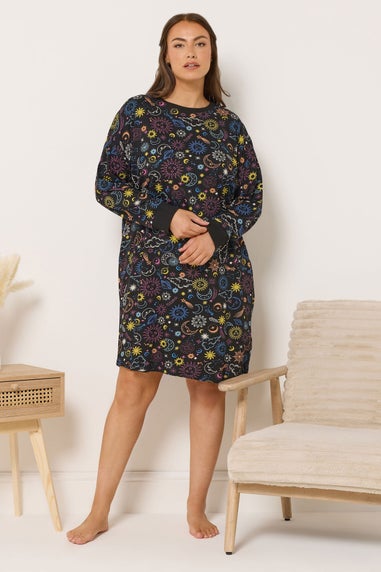 Yours Curve Black Celestial Long Sleeve Nightdress