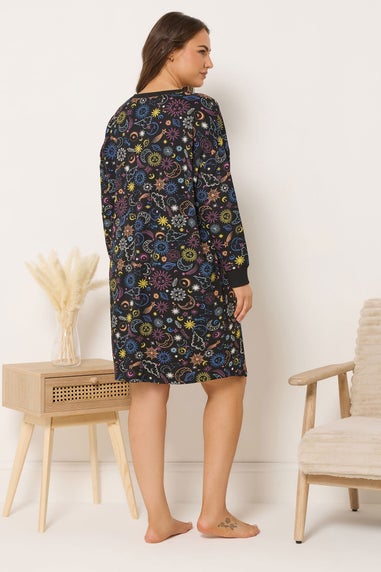 Yours Curve Black Celestial Long Sleeve Nightdress