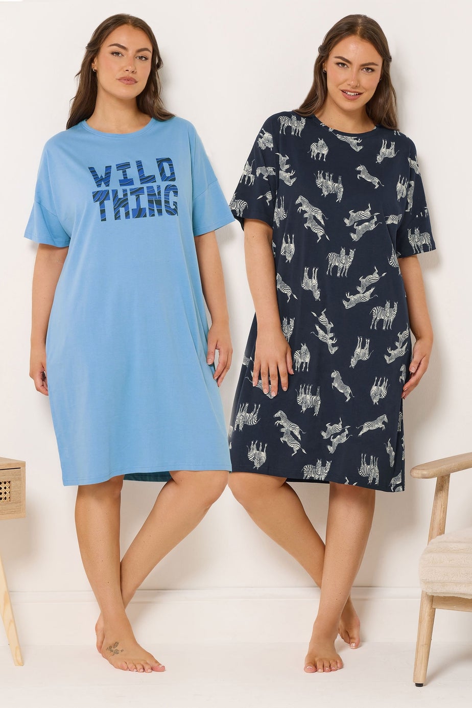 Yours 2 Pack Curve Blue 'Wild Thing' Sleep Tee Nightdresses
