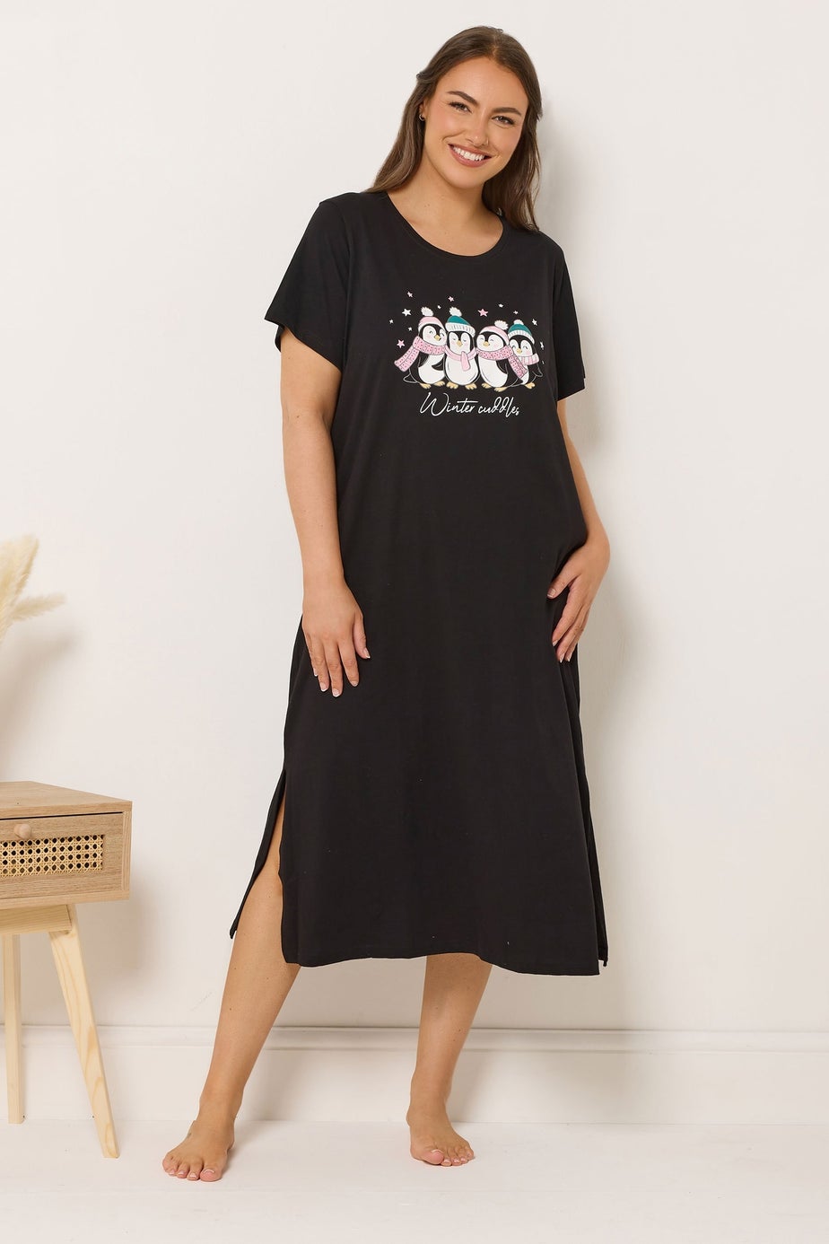 Yours Curve 2 Pack Black 'Winter Cuddles' Midaxi Nightdresses