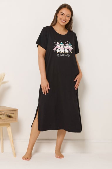 Yours Curve 2 Pack Black 'Winter Cuddles' Midaxi Nightdresses