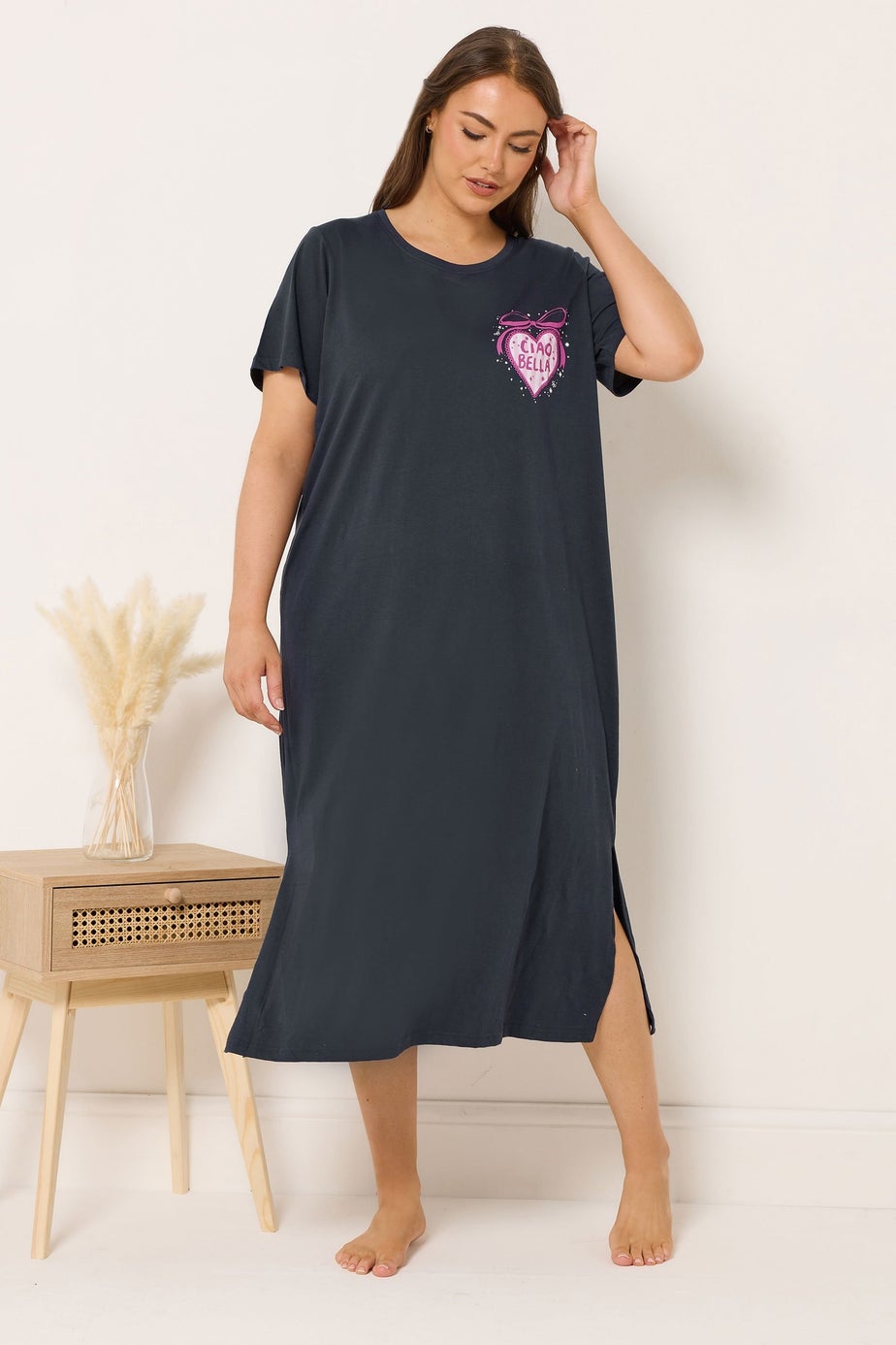 Yours 2 Pack Curve Navy Blue 'Ciao Bella' Midaxi Nightdresses